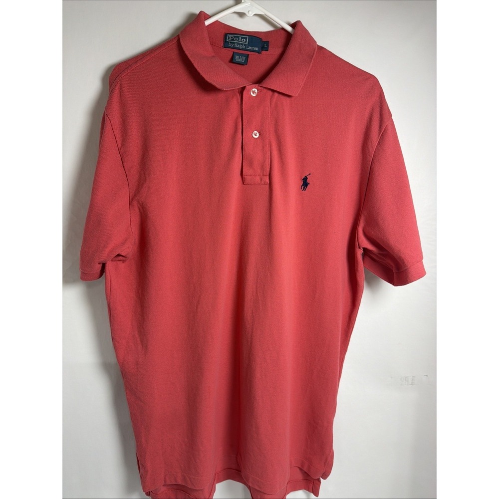 Polo Ralph Lauren Polo Ken's Short S Salmon Large Collar 1/4 Button Polo Shirt - Picture 2 of 5